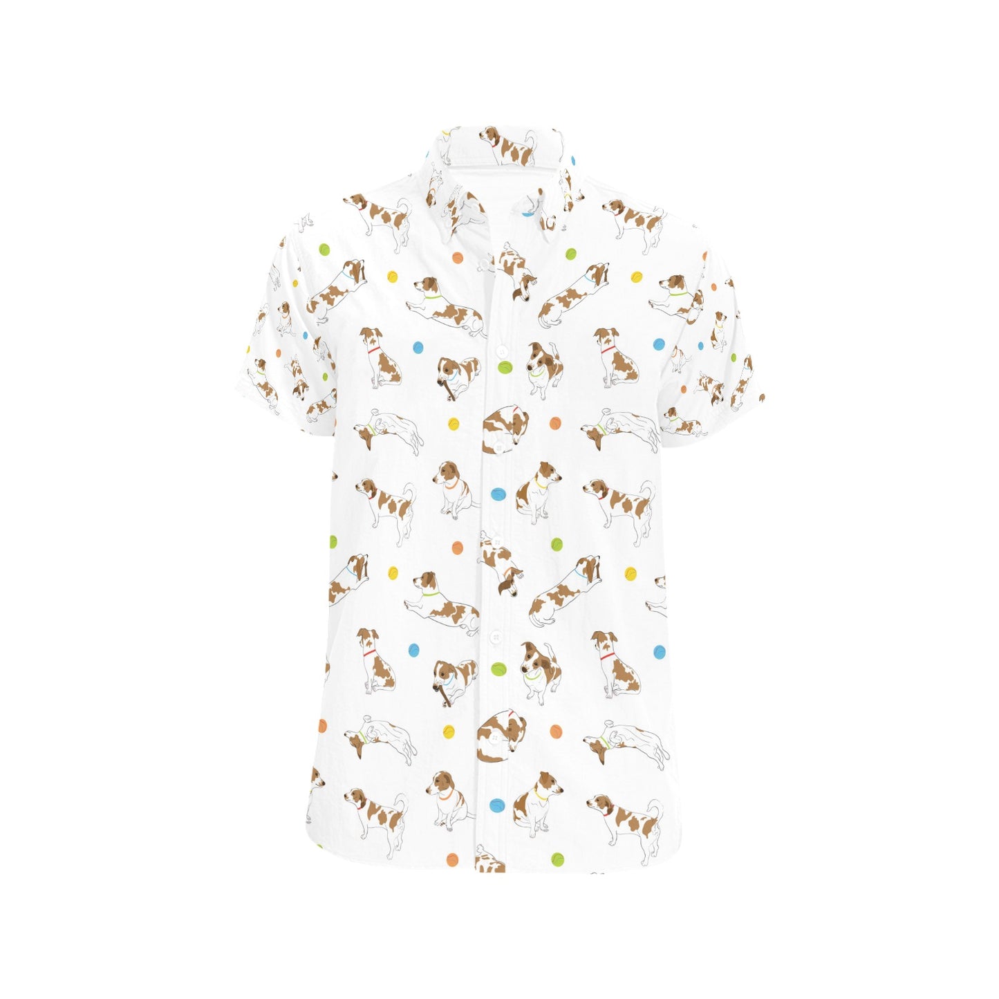 Russell Terriers With Balls Print Design LKS307 Men Short Sleeve Button Up Shirt