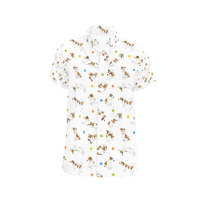 Russell Terriers With Balls Print Design LKS307 Men Short Sleeve Button Up Shirt