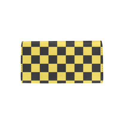 Checkered Yellow Pattern Print Design 03 Women's Trifold Wallet