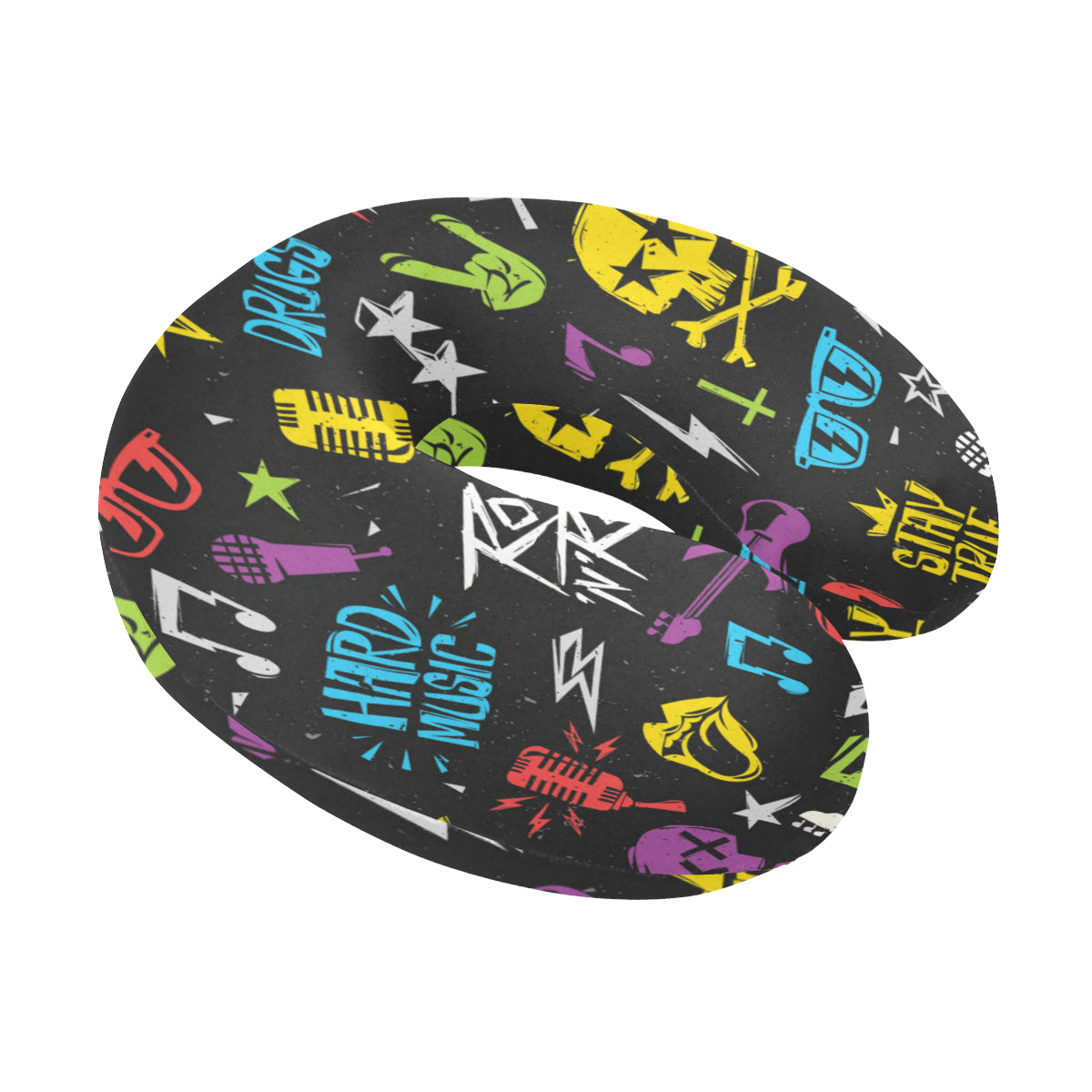 Rock and Roll Pattern Print Design A02 U-Shaped Travel Neck Pillow