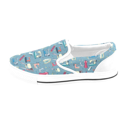 Sewing Equipment Print Design LKS301 White Slip Ons Canvas Women's Shoes