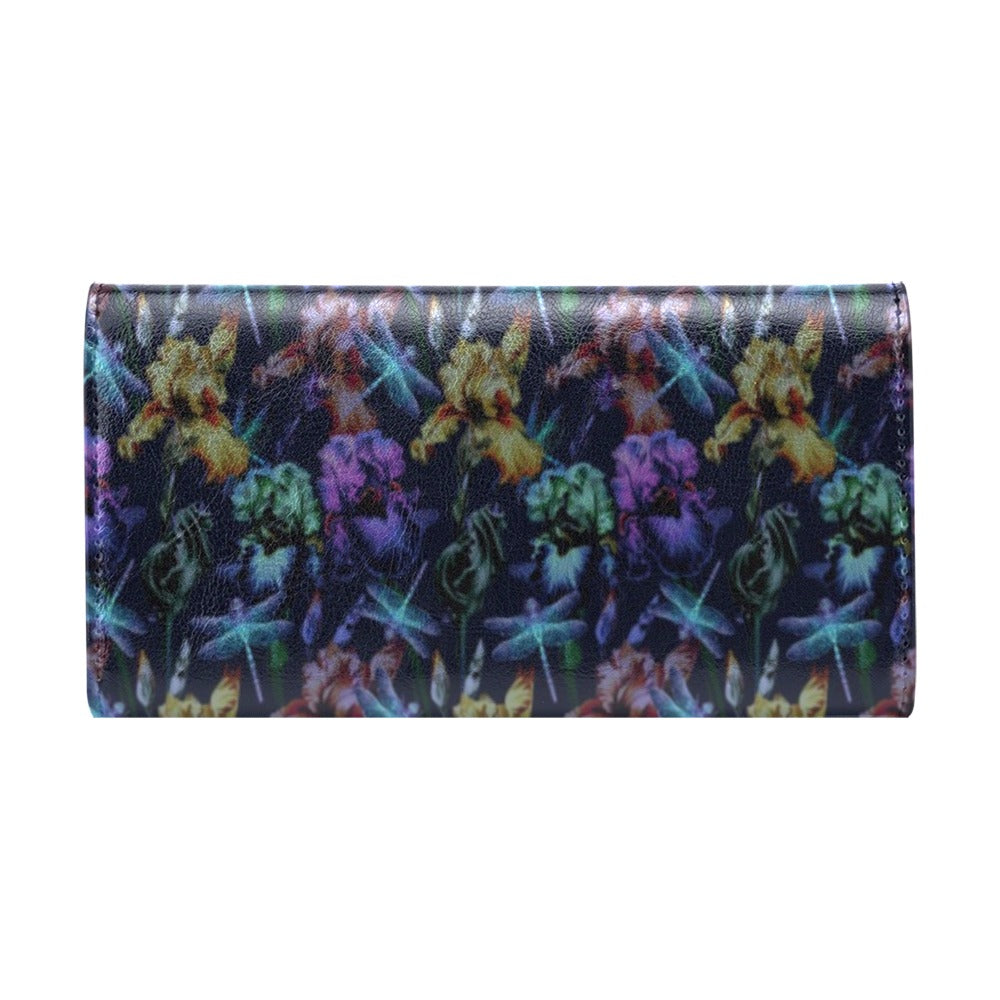 Dragonfly With Floral Print Pattern Women's Trifold Wallet