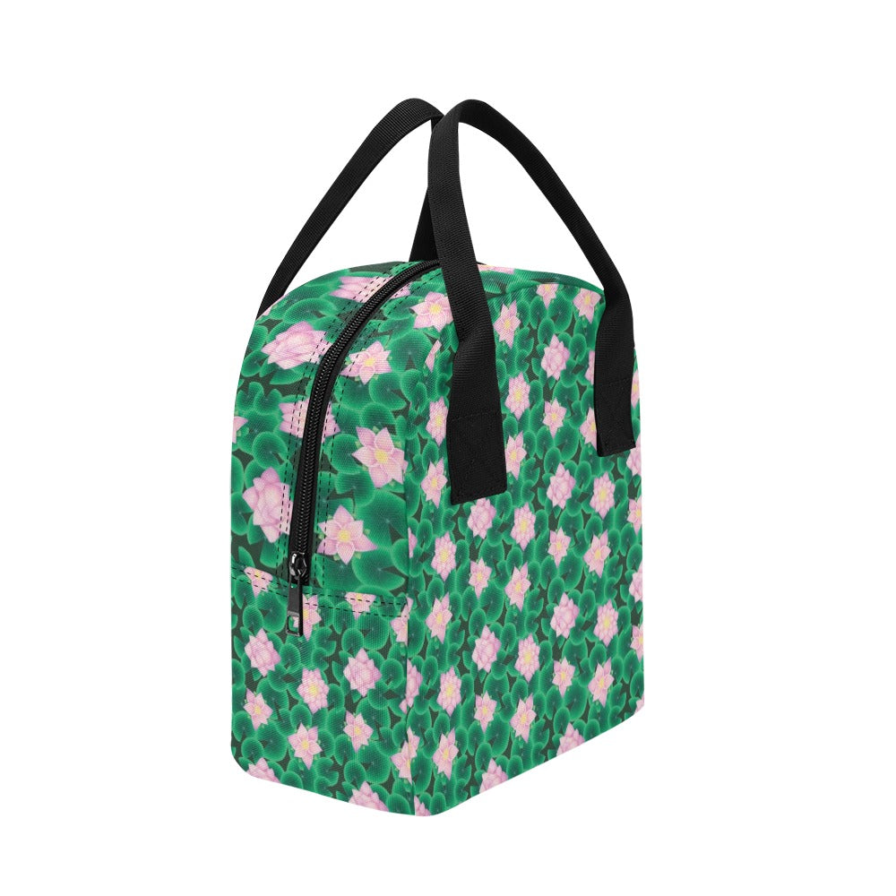 Water Lily Print Design LKS303 Insulated Lunch Bag