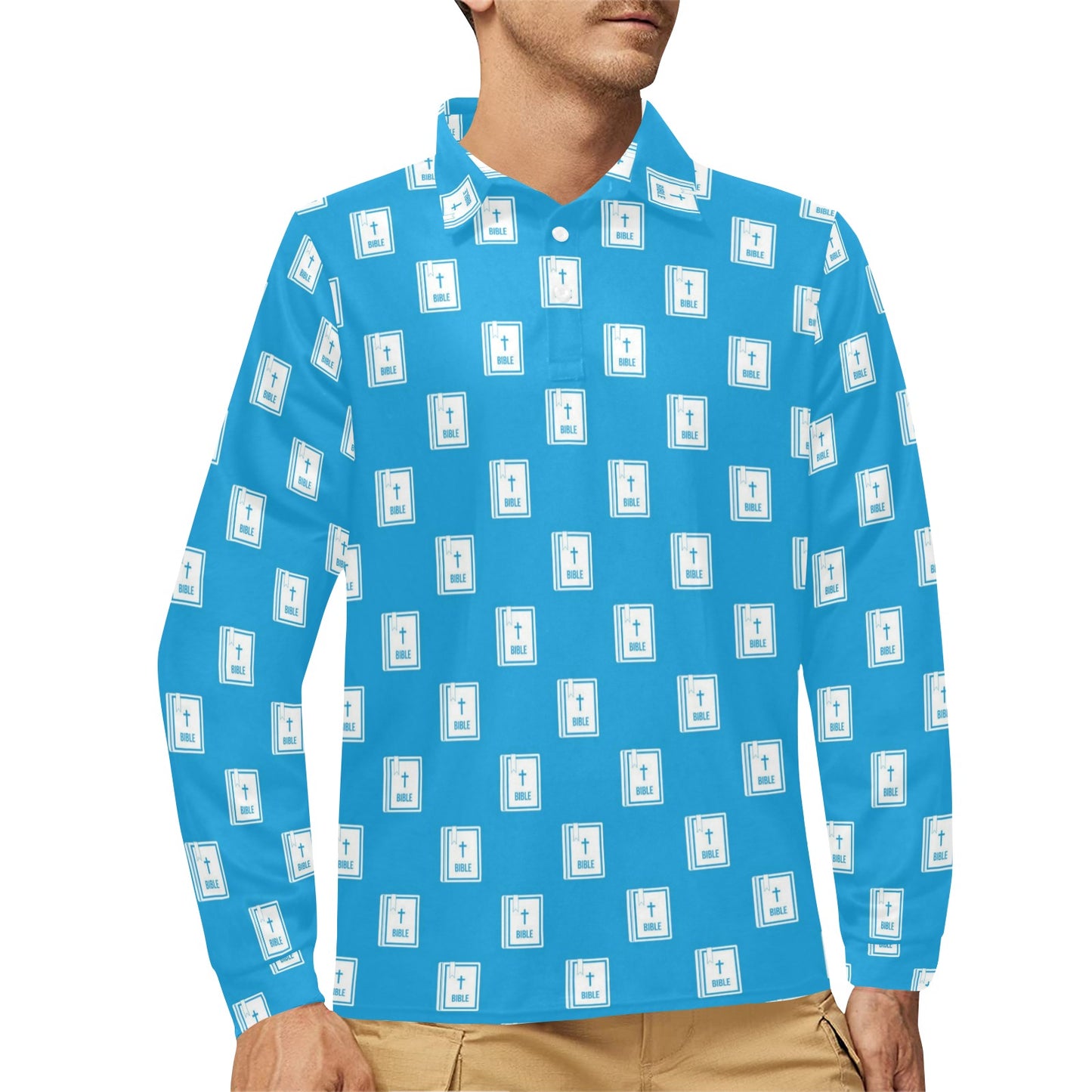 Bible Pattern Print Design 02 Long Sleeve Polo Shirt For Men's