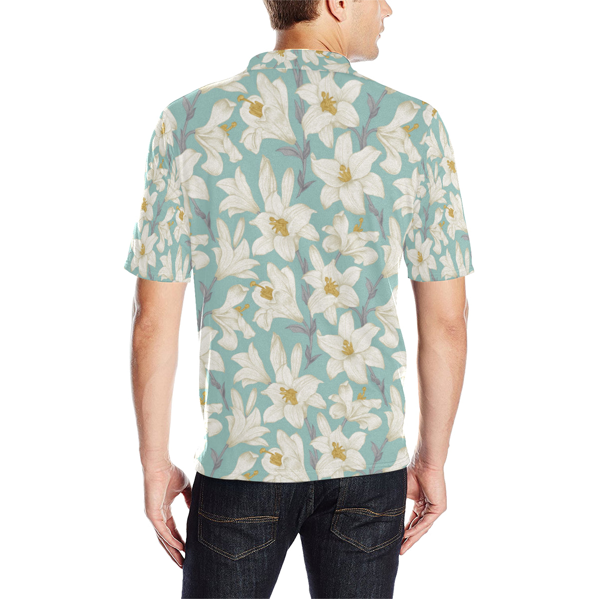 Lily Pattern Print Design 02 Men Polo Shirt