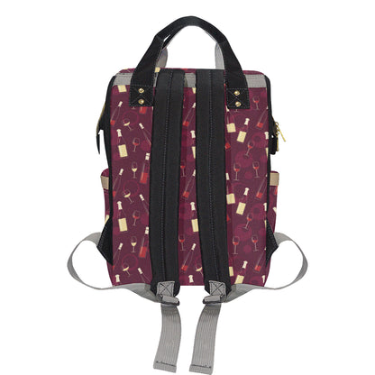 Wine Themed Pattern Print Diaper Bag Backpack