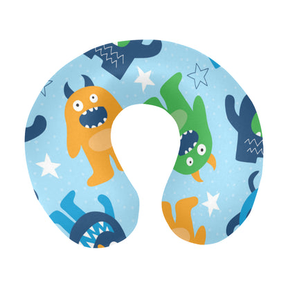 Monster Cartoon Pattern Print Design 04 U-Shaped Travel Neck Pillow