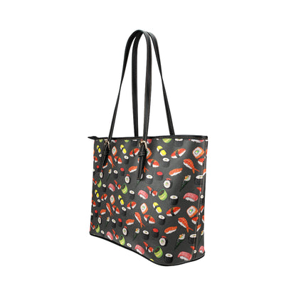 Sushi Design Print Leather Tote Bag