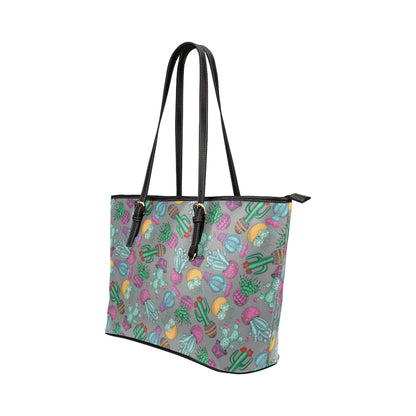 Cactus Colorful Print Pattern Leather Tote Bag