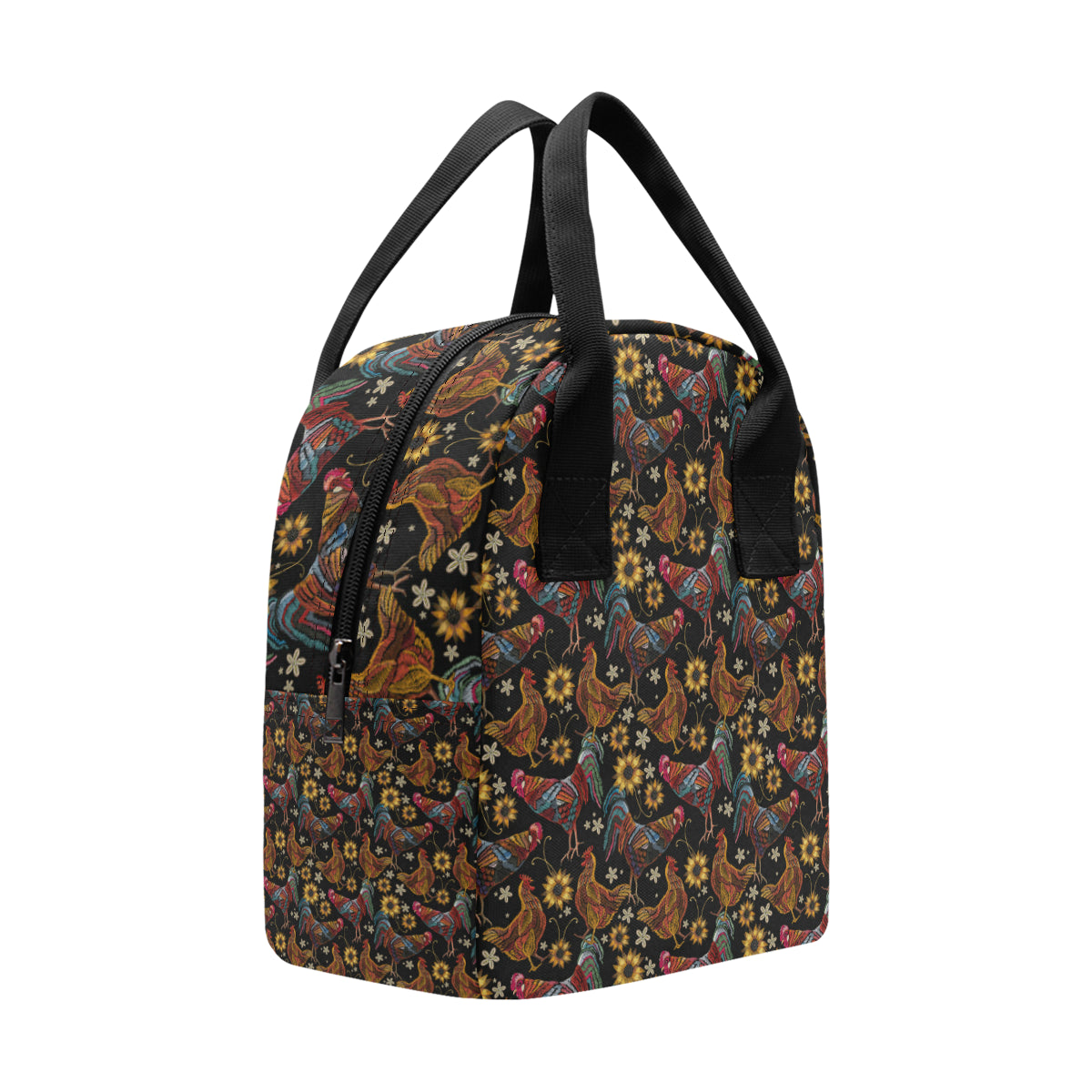 Chicken Embroidery Style Insulated Lunch Bag
