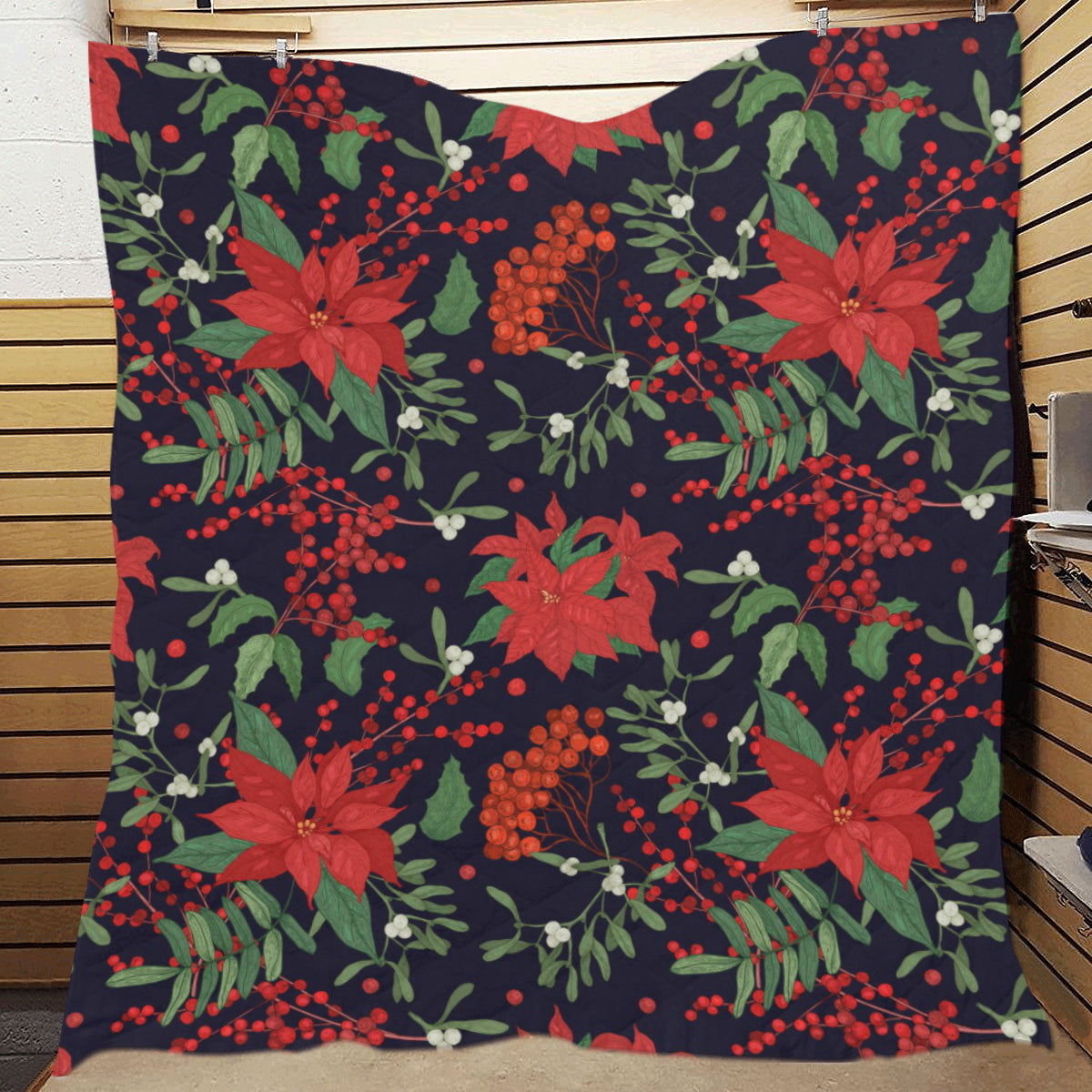 Poinsettia Pattern Print Design POT02 Premium Quilt