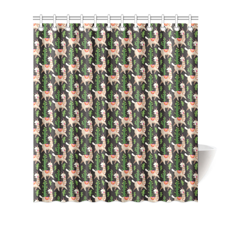 Alpaca Cactus Design Themed Print Shower Curtain