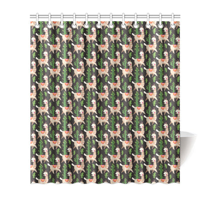 Alpaca Cactus Design Themed Print Shower Curtain