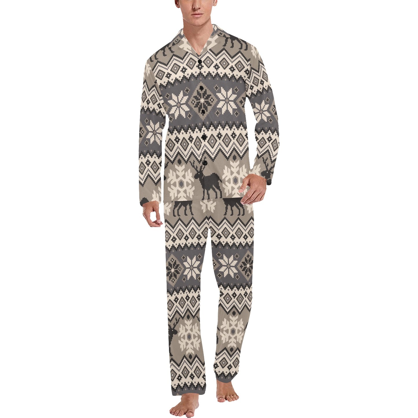 Nordic Pattern Print Design A01 Men's Long Pajama Set