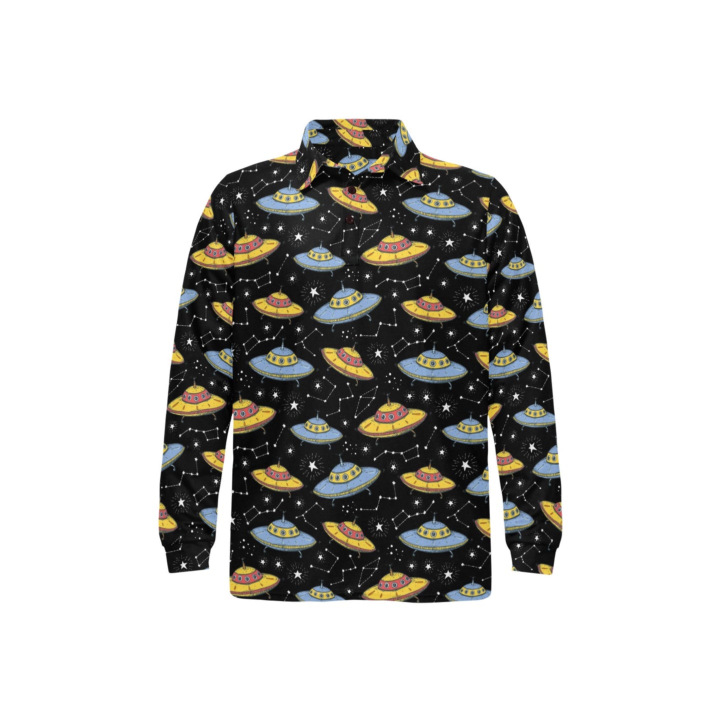 UFO Print Design LKS307 Long Sleeve Polo Shirt For Men's