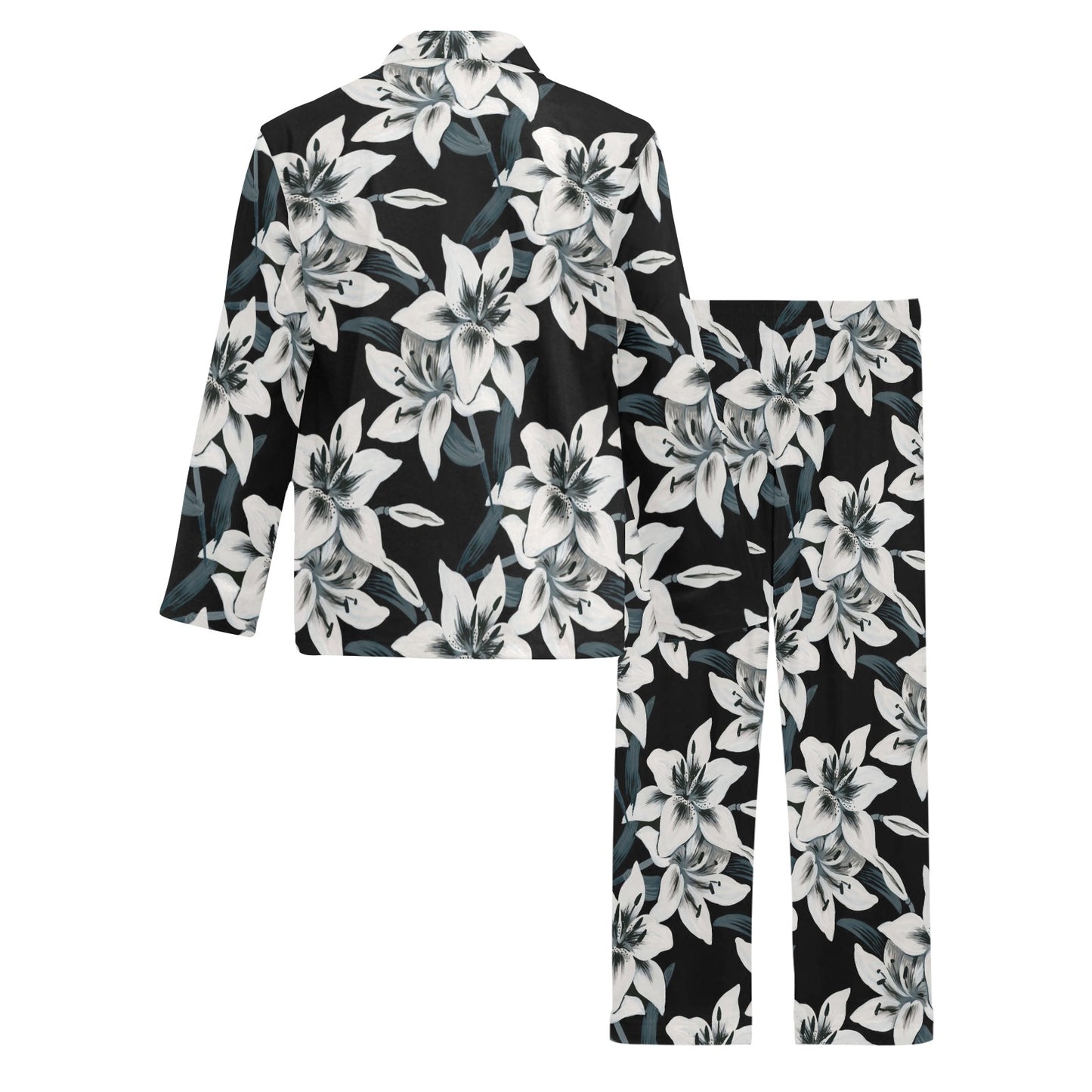 Lily Pattern Print Design 03 Men's Long Pajama Set