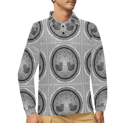 Celtic Tree of life Print Long Sleeve Polo Shirt For Men's
