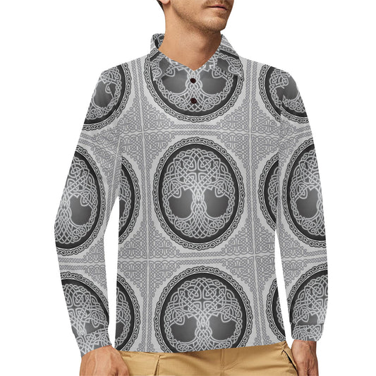 Celtic Tree of life Print Long Sleeve Polo Shirt For Men's