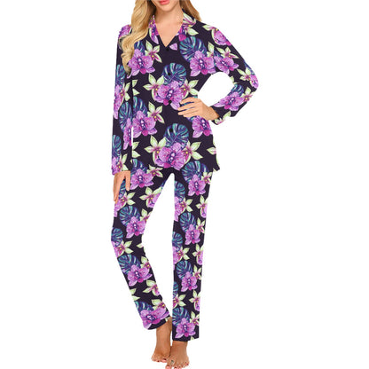 Orchid Pattern Print Design OR010 Women's Long Pajama Set