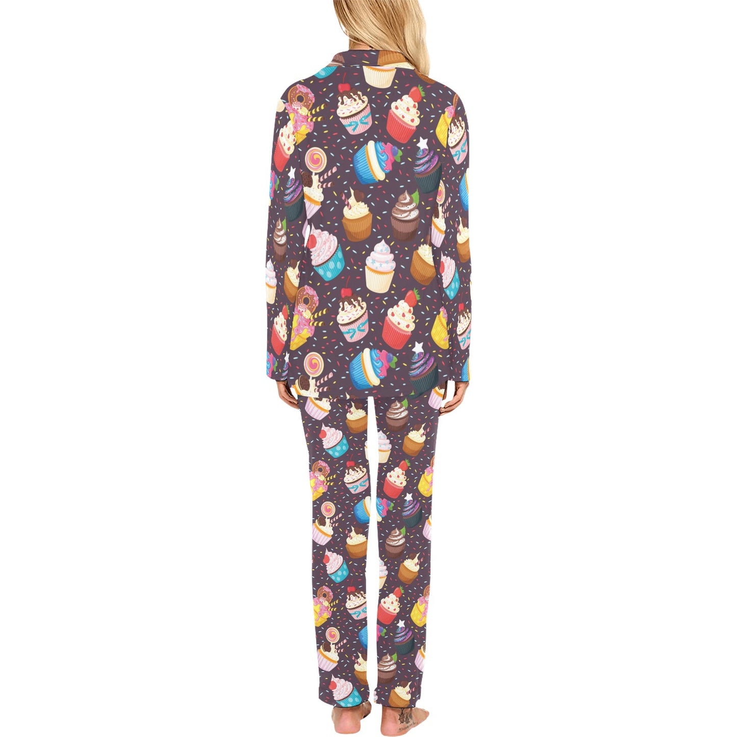 Cupcakes Party Print Pattern Women's Long Pajama Set