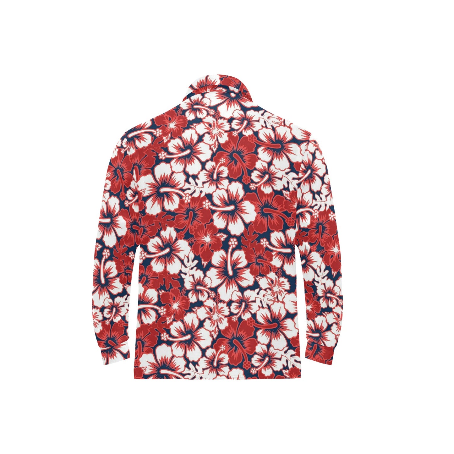 Red Hibiscus Pattern Print Design HB01 Long Sleeve Polo Shirt For Men's