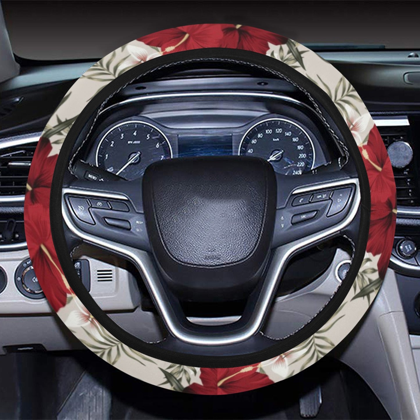 Hibiscus Print Design LKS3011 Steering Wheel Cover with Elastic Edge