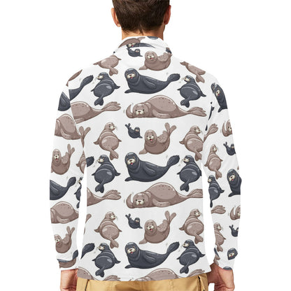 Sea Lion Pattern Print Design 02 Long Sleeve Polo Shirt For Men's