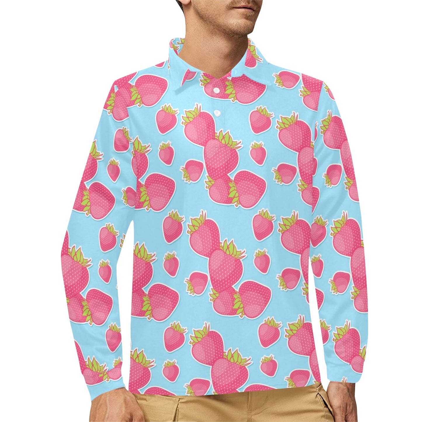 Strawberry Pattern Print Design SB04 Long Sleeve Polo Shirt For Men's
