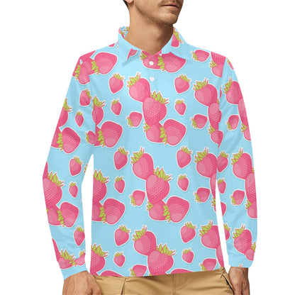 Strawberry Pattern Print Design SB04 Long Sleeve Polo Shirt For Men's