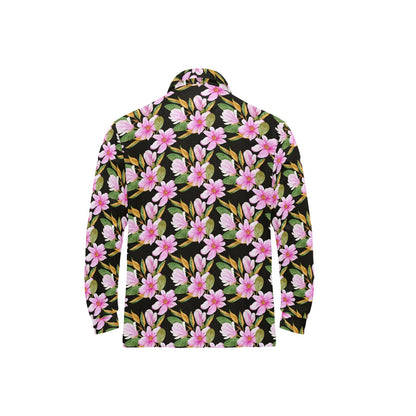 Magnolia Pattern Print Design MAG08 Long Sleeve Polo Shirt For Men's