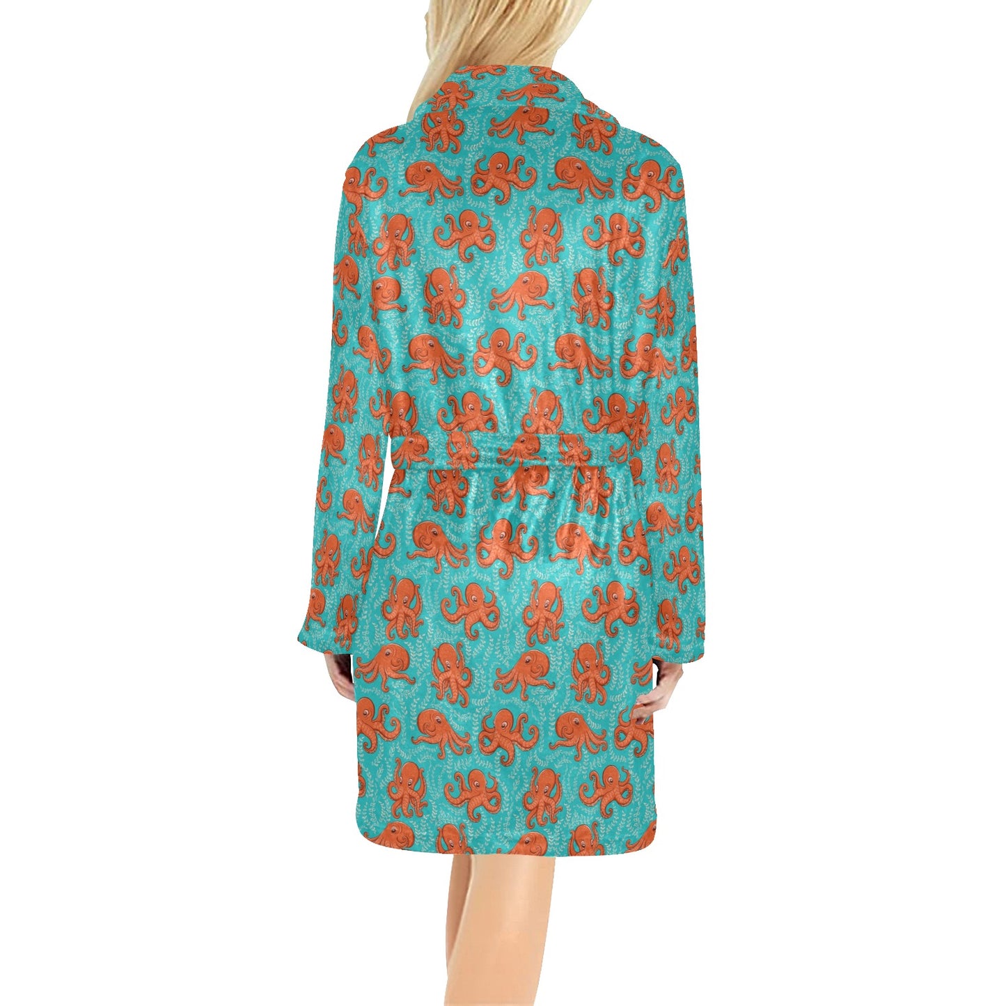 Octopus Cartoon Design Print Themed Women's Fleece Robe