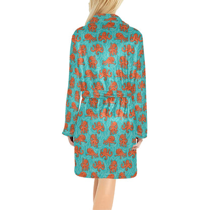 Octopus Cartoon Design Print Themed Women's Fleece Robe