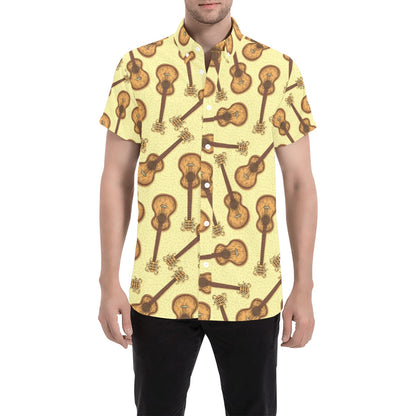 Acoustic Guitar Print Design LKS402 Men Short Sleeve Button Up Shirt