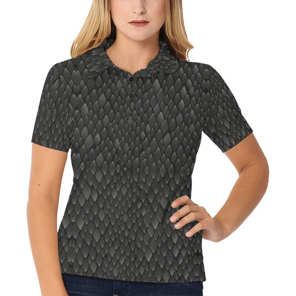 Snake Skin Black Print Women's Polo Shirt