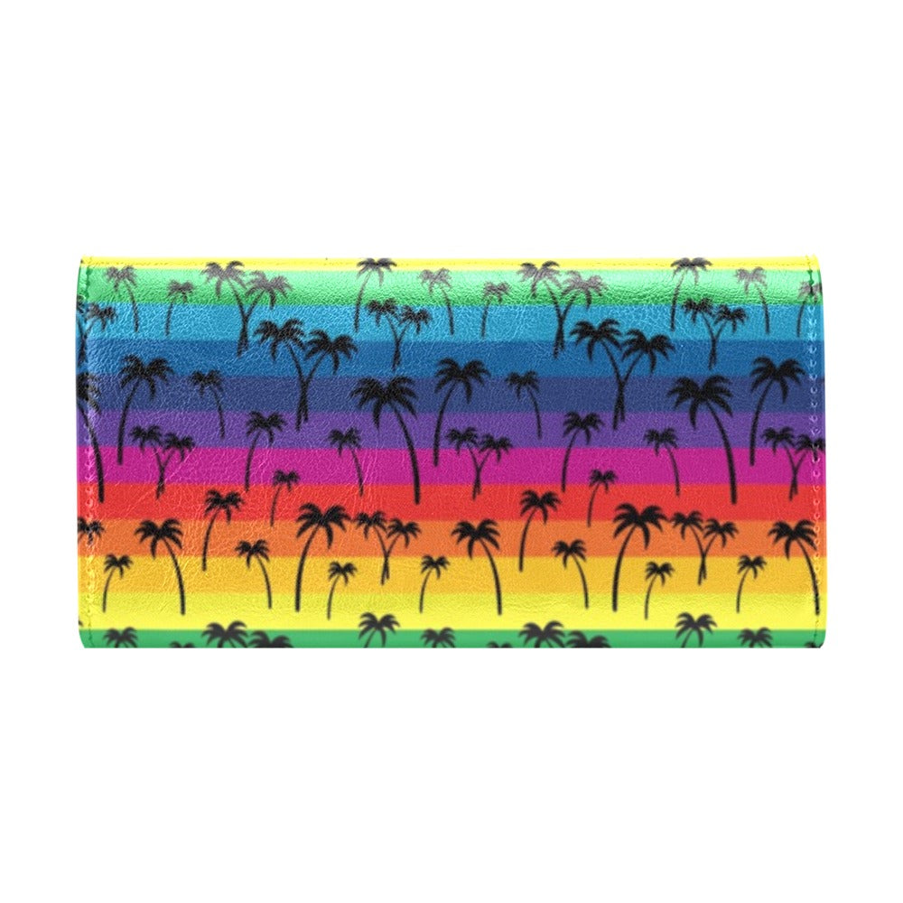Palm Tree Rainbow Themed Print Women's Trifold Wallet