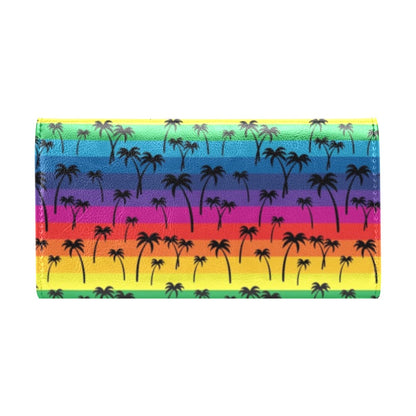 Palm Tree Rainbow Themed Print Women's Trifold Wallet