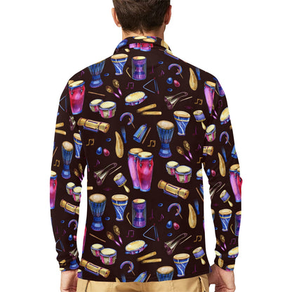 Percussion Neon Pattern Print Design 04 Long Sleeve Polo Shirt For Men's