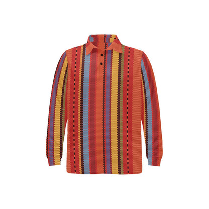 Mexican Pattern Print Design 05 Long Sleeve Polo Shirt For Men's