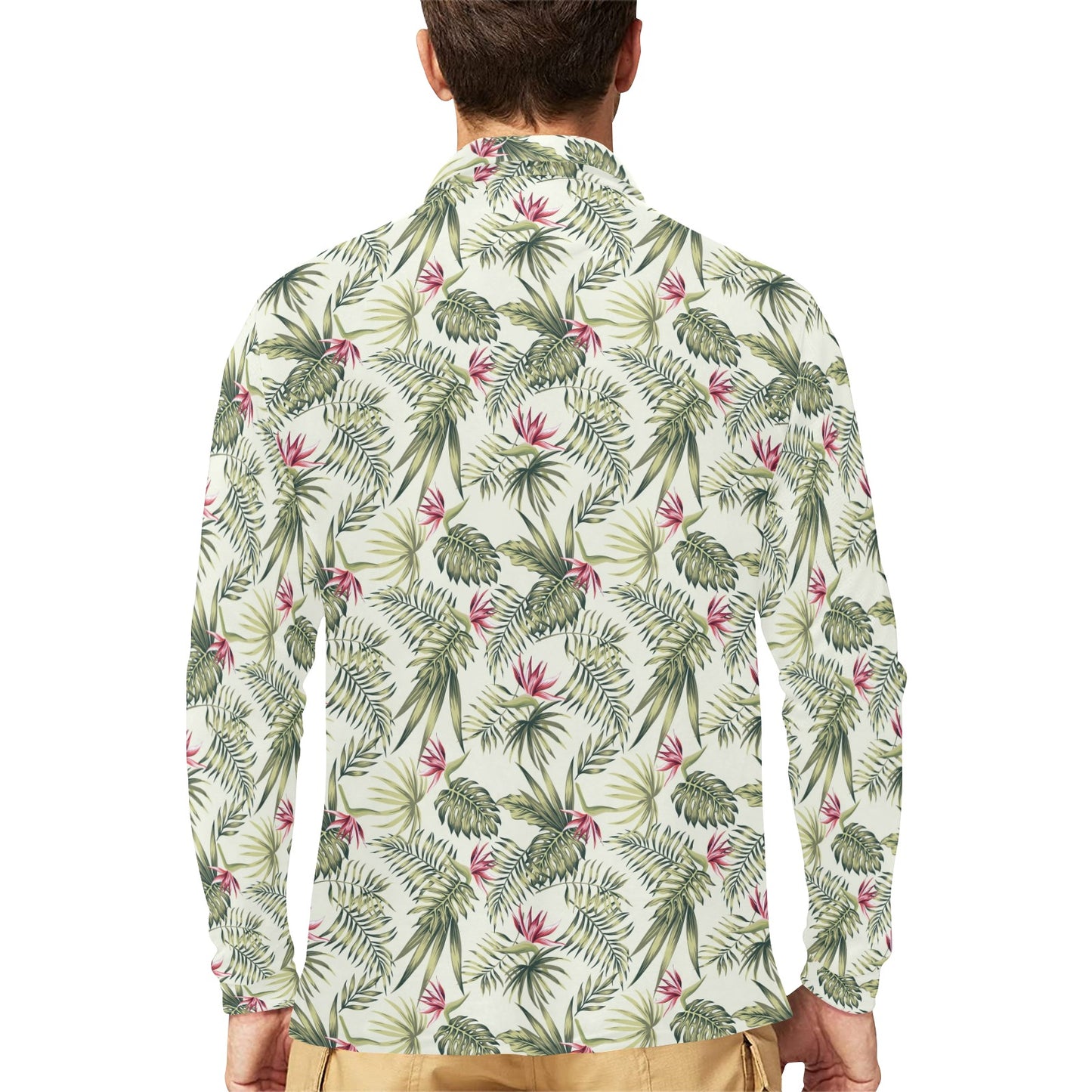 Bird Of Paradise Pattern Print Design 04 Long Sleeve Polo Shirt For Men's