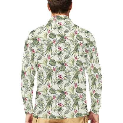 Bird Of Paradise Pattern Print Design 04 Long Sleeve Polo Shirt For Men's
