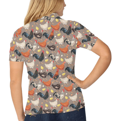 Chicken Evolution Pattern Women's Polo Shirt