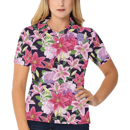 Lily Pattern Print Design LY017 Women's Polo Shirt