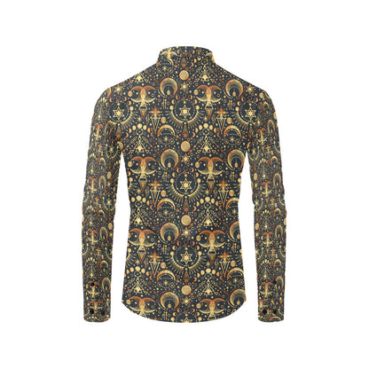 Sun Moon Print Design LKS308 Men's Long Sleeve Dress Shirt