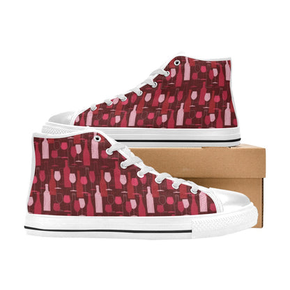 Wine Print Design LKS304 Men's High Top Canvas Shoes
