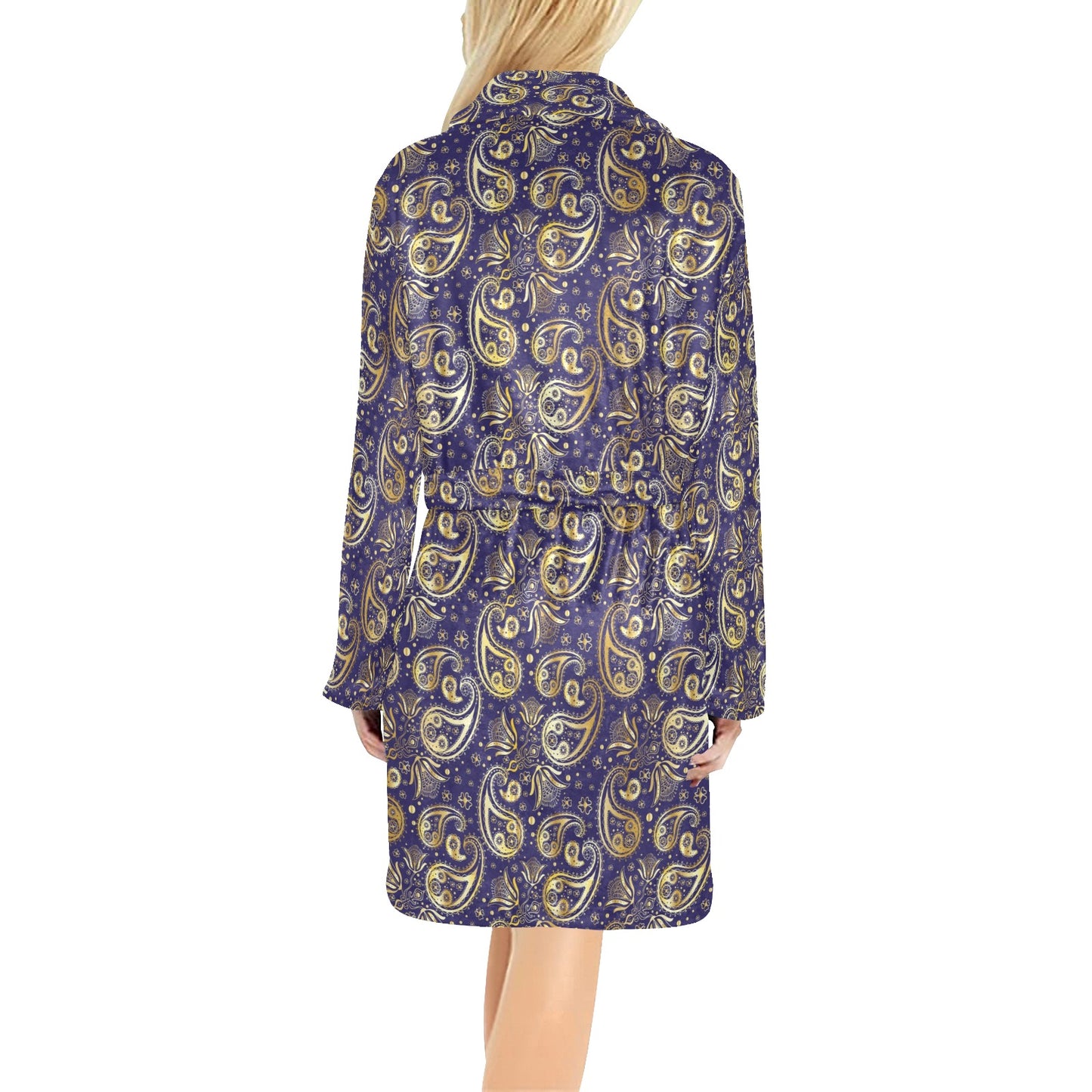 Paisley Blue Yellow Design Print Women's Fleece Robe