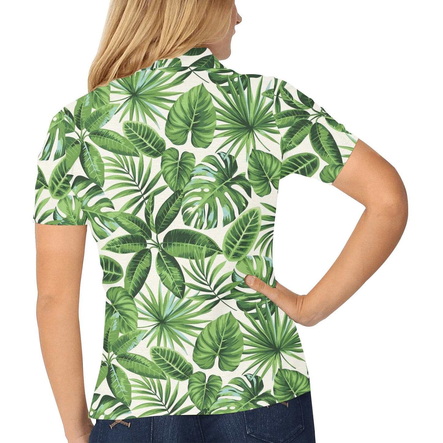Tropical Flower Pattern Print Design TF013 Women's Polo Shirt