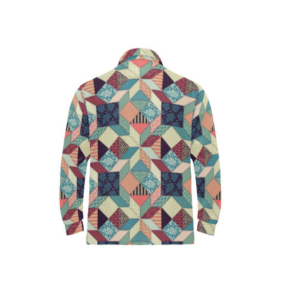 Patchwork Pattern Print Design 02 Long Sleeve Polo Shirt For Men's