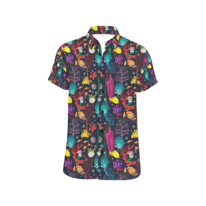 Underwater Cute Print Design LKS303 Men Short Sleeve Button Up Shirt