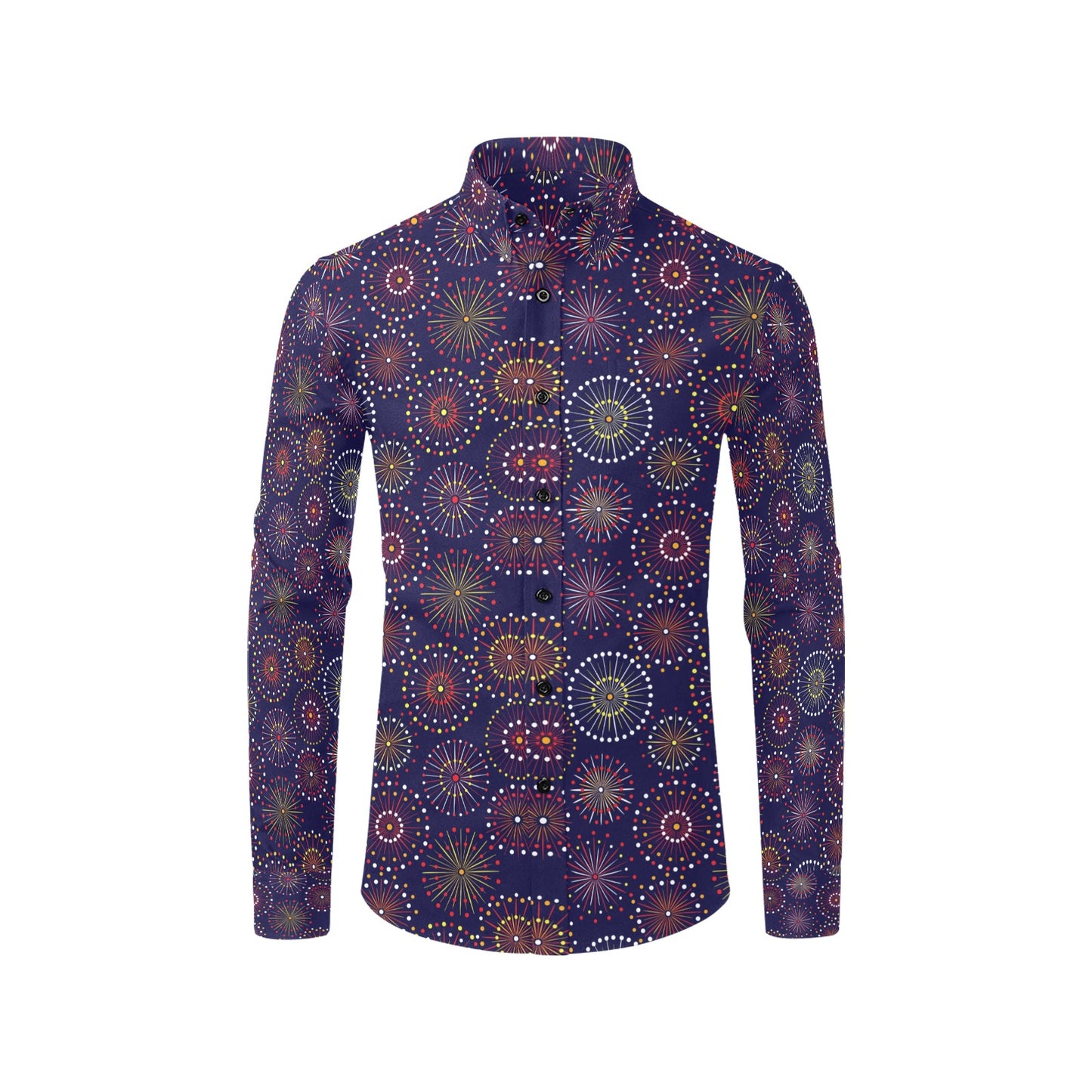 Firework Flower Style Print Design LKS302 Men's Long Sleeve Dress Shirt