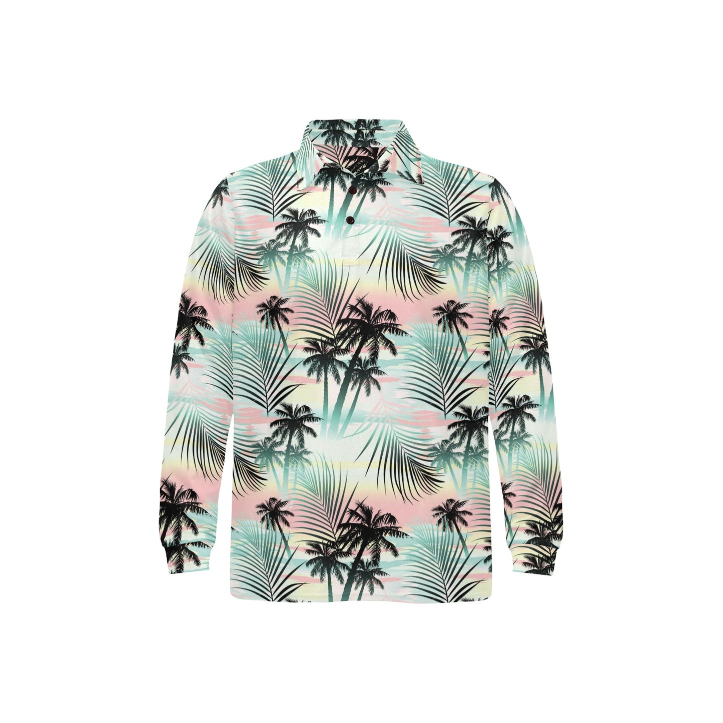 Palm Tree Pattern Print Design A03 Long Sleeve Polo Shirt For Men's